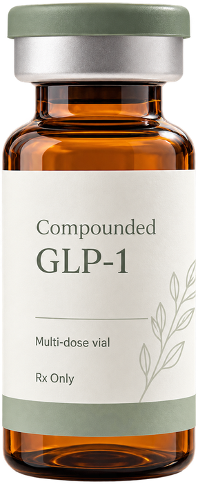 Amber multi-dose vial of compounded GLP-1 medication